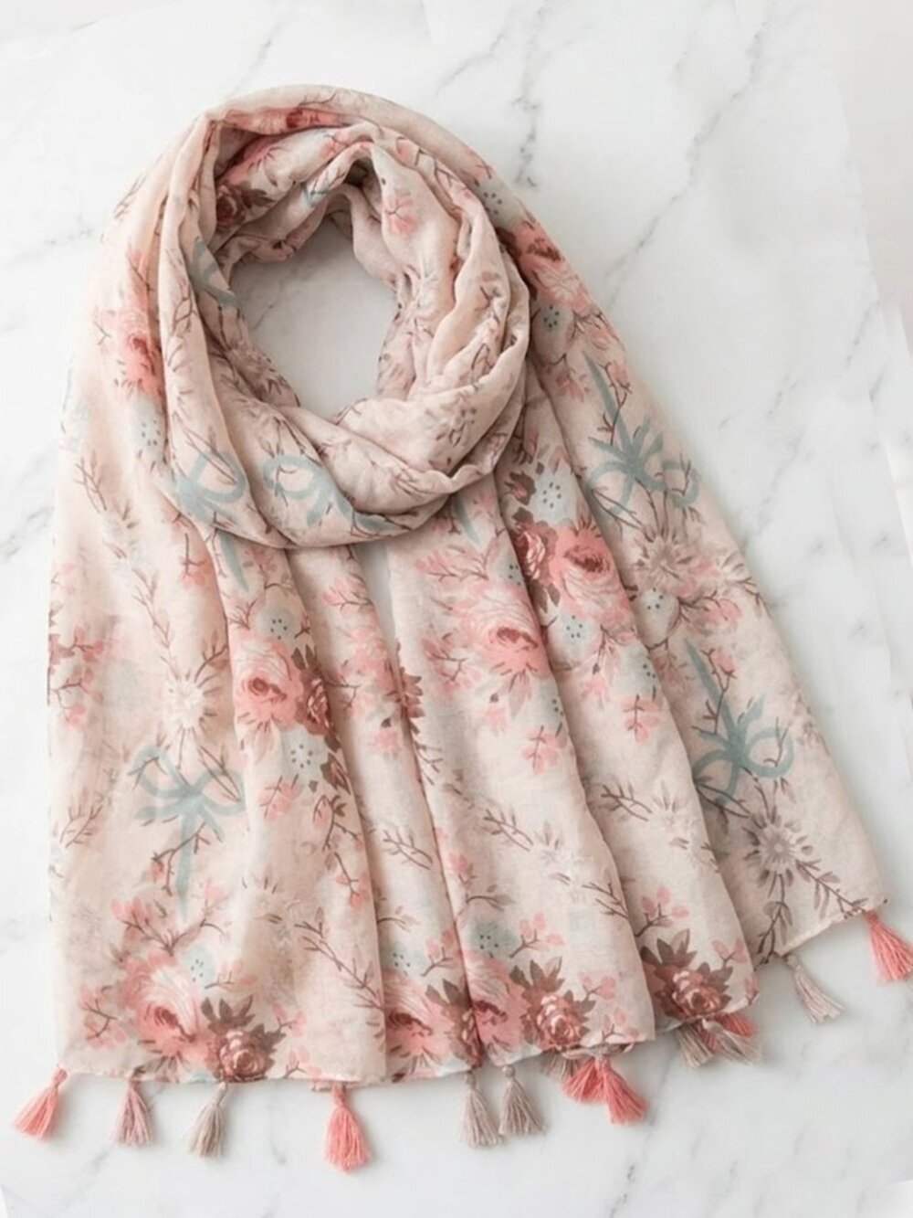 Ladies Pink Flower Scarf - Picture 2 of 8